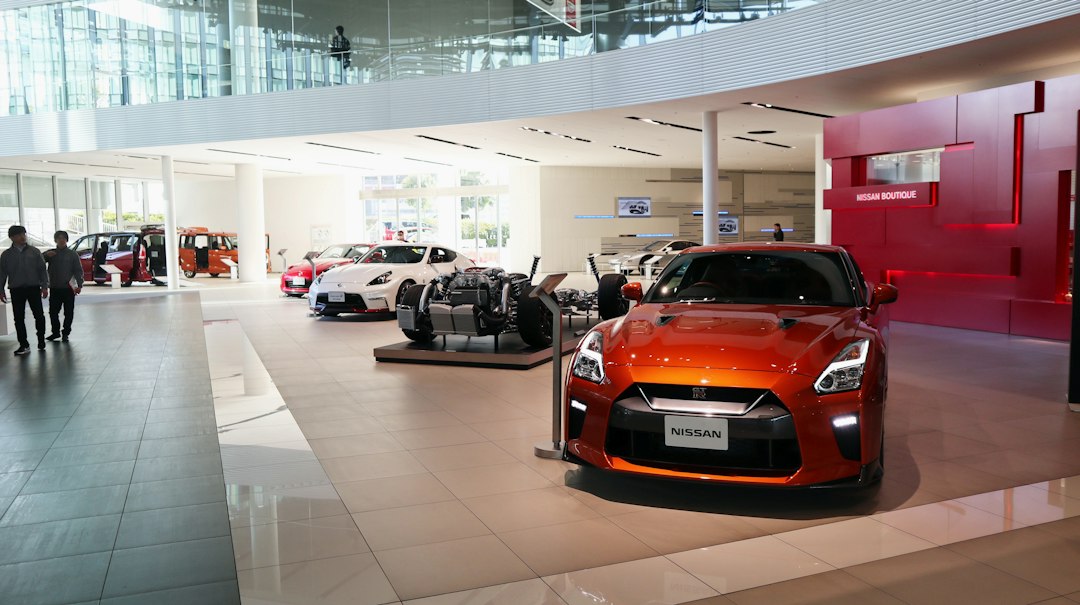 Ilustrasi mobil hatchback modern di showroom